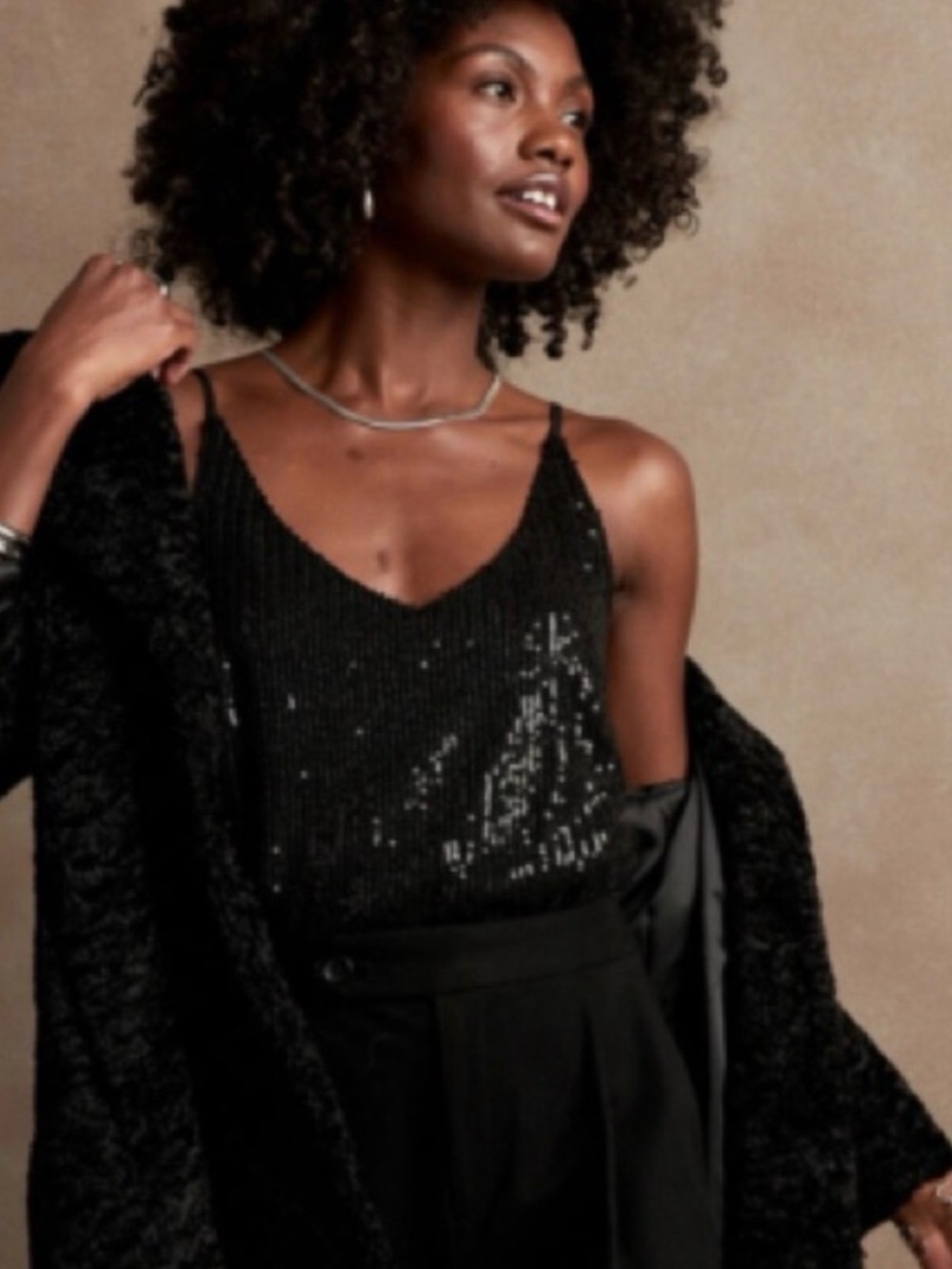 Banana Republic Black Sequin V-Neck Cami